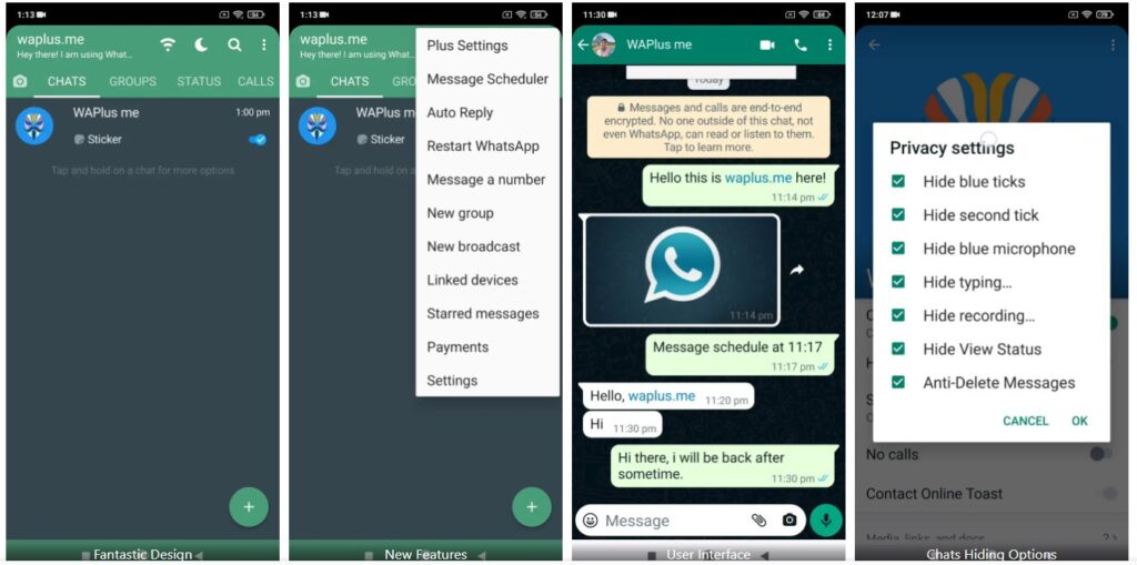 customizaton settings of whatsapp plus apk